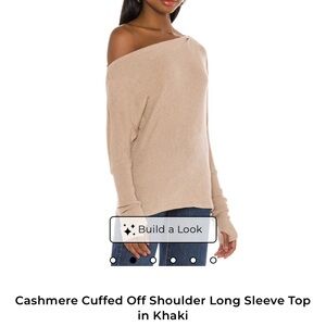 Enza Costa Cashmere blend thumb hole Off Shoulder Sweater in Khaki